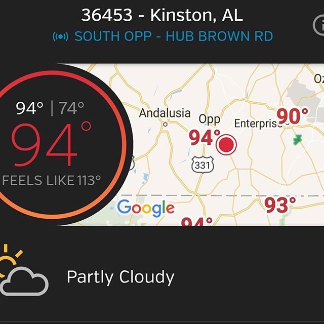 94, feels like 113. And it's not even a dry heat - the word basting comes to mind! .