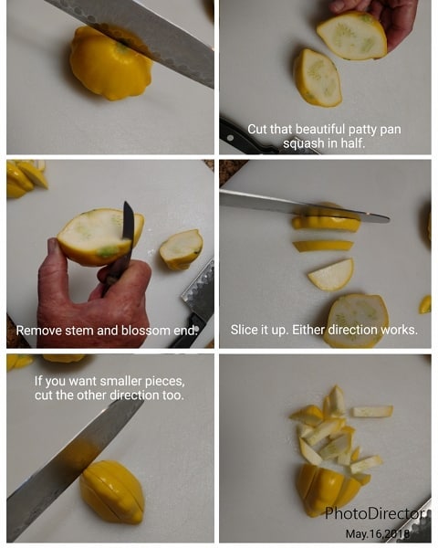 Read more about the article At last week’s farmer’s market, I had a lot of people asking how to cut up a patty pan squash. Here’s how I do it. 😀 The thickness of the slices depends on how you want to cook it. Half inch slices, oiled and seasoned with salt/pepper, then baked in the oven are great. (A little parmesan sprinkled on top is even better.) …OR… Small cubes pan fried in butter or bacon grease are awesome! Don’t be scared to try these beauties the next time you see them. Remember, it’s just another tasty summer squash! Check out our website at www.avalonfarms.us for where to get them. ​ #sustainablemarketfarming​