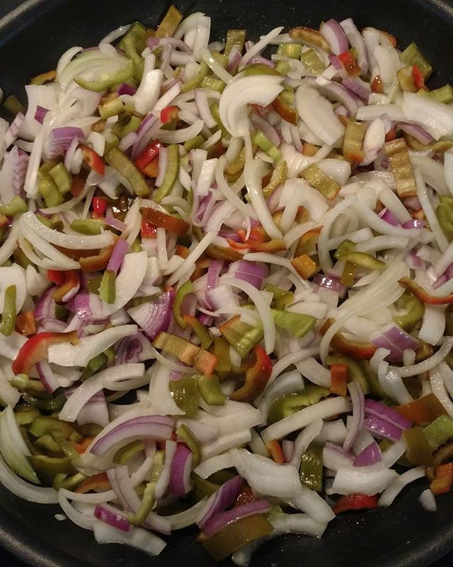 You are currently viewing Oh, darn. Have some sweet Italian frying peppers that didn’t sell at the farmers market. We’ll just have to fry them up with some of our Kinston Sweet onions and Kinston red onions (and a dash of our fresh garlic salt). Oh darn 😀